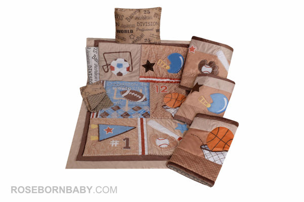 Picture of 7 pieces nursery bedding set star game brown