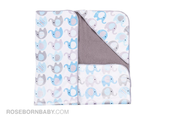 Picture of Hooded swaddle blanket blue elephant